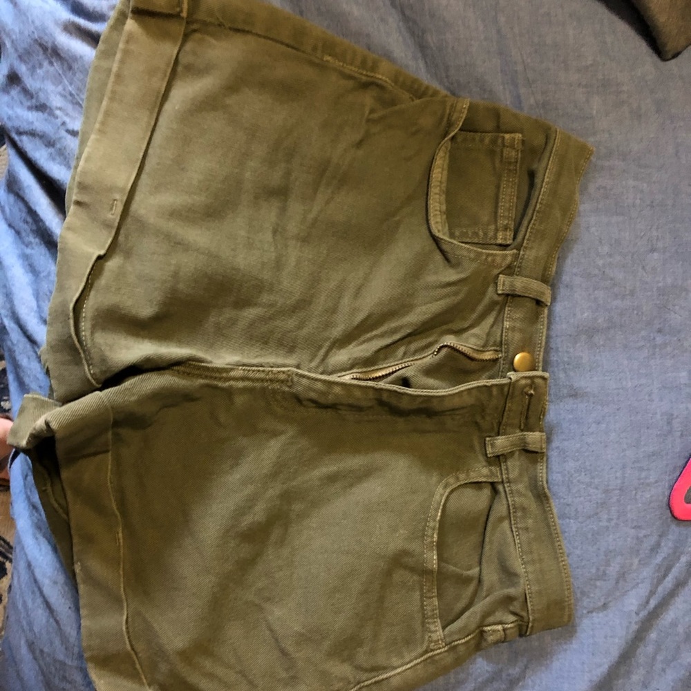 Army green high waisted jean shorts